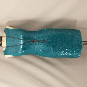 Vintage Sequin Dress Scala Shimmery Turquoise Short Evening Party r Costume Sexy